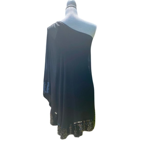 JB by Julie Brown Silk and Sequin Black One Shoulder Cape Dress Size 0 - Picture 6 of 15